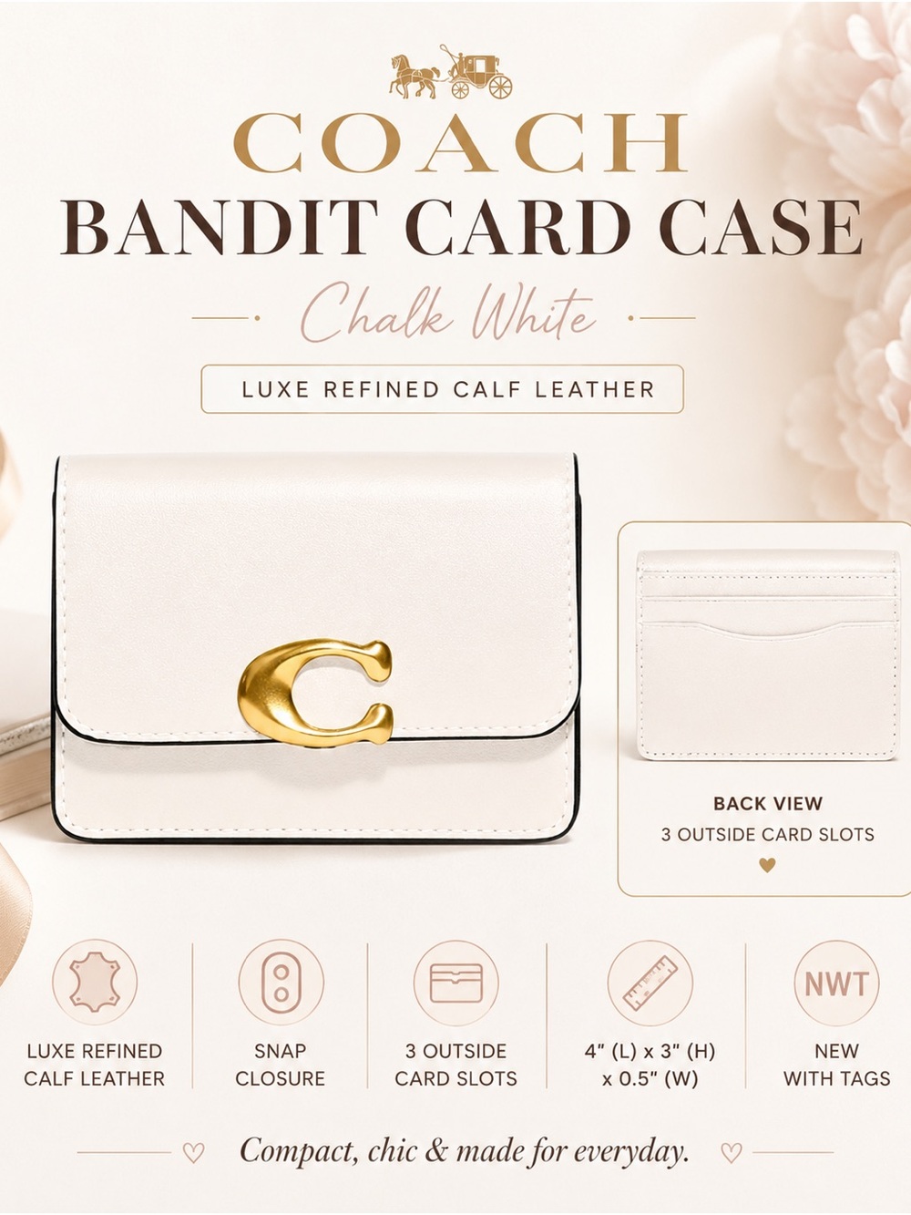 Coach Bandit Card Case Chalk White Brass CH825